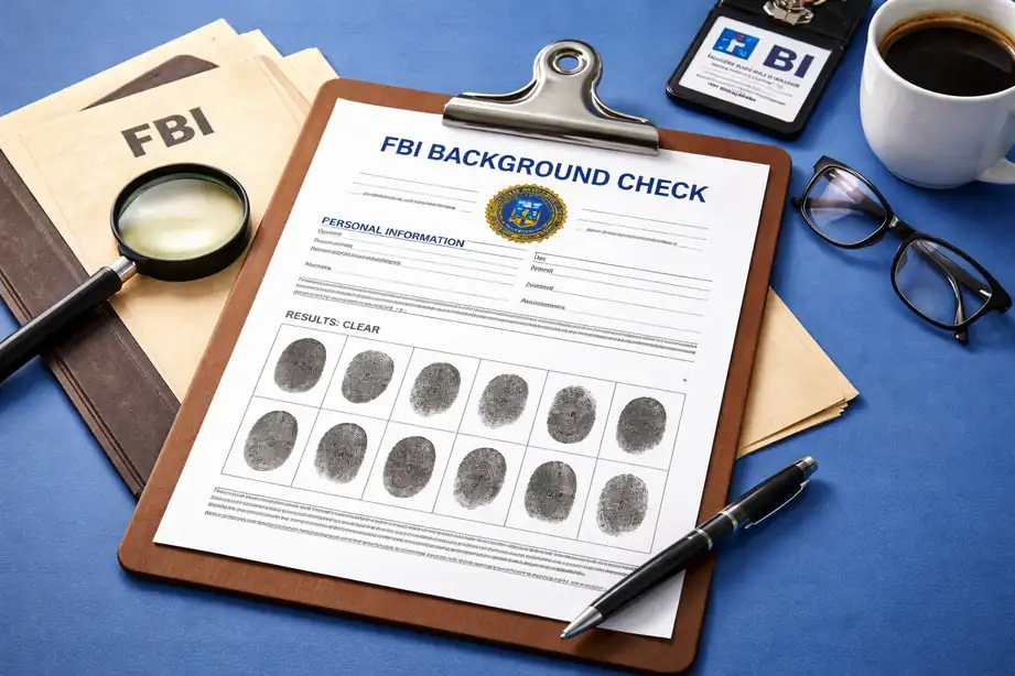 FBI background check results and office tools prepared for employer credentialing