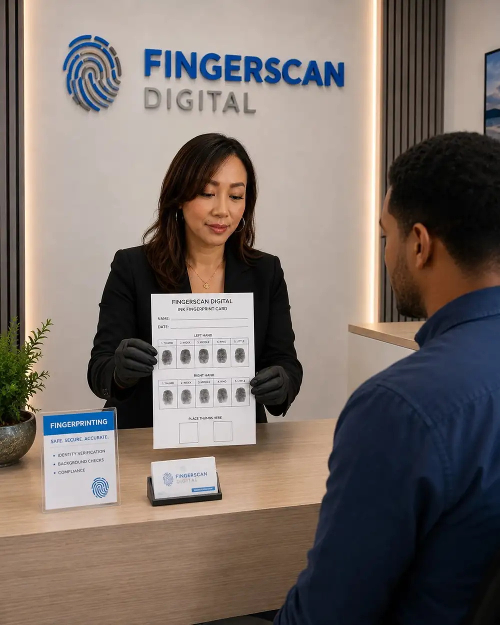 Rolled FD-258 ink fingerprint card handed off for mailing to an out-of-state agency